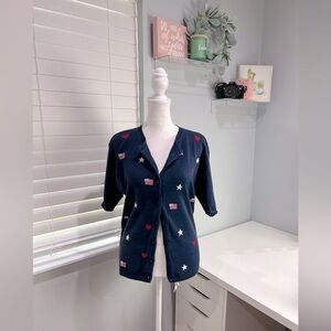 Teddi Petite Vintage Short Sleeve USA‎ Flag Cardigan
